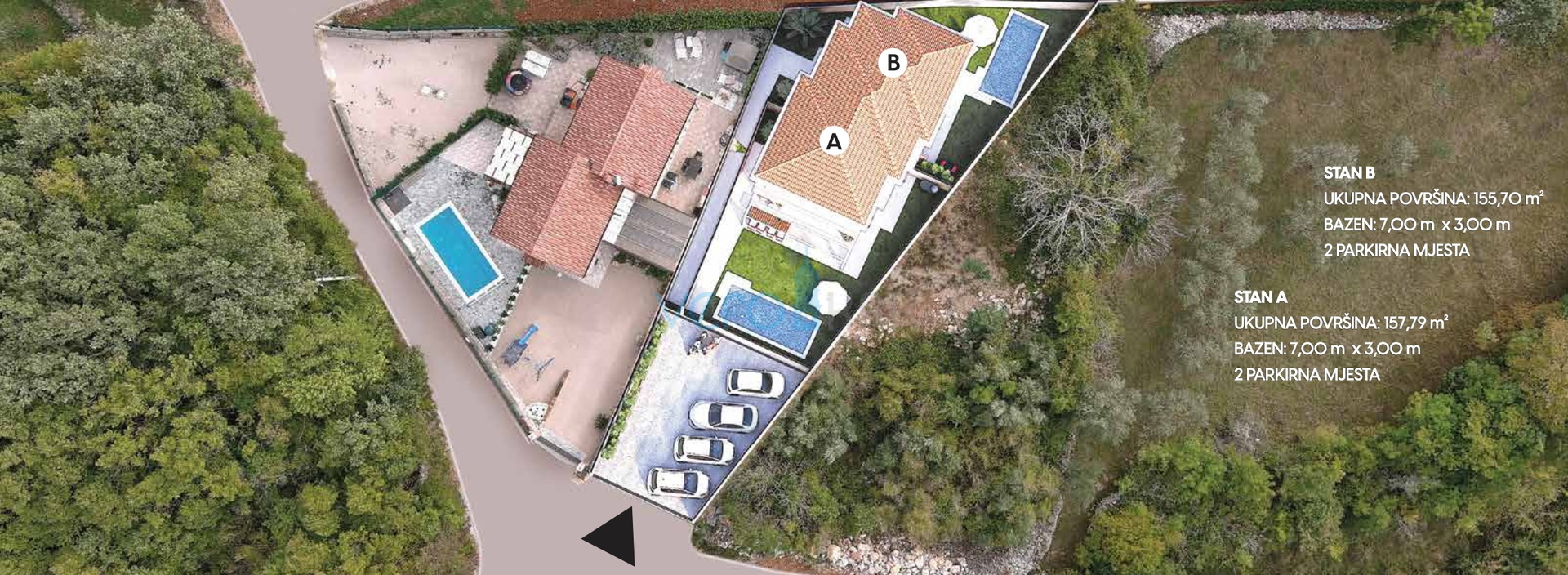 Otok Krk, Uvala Soline, dvojna kuća u izgradnji,pogled, prodaja